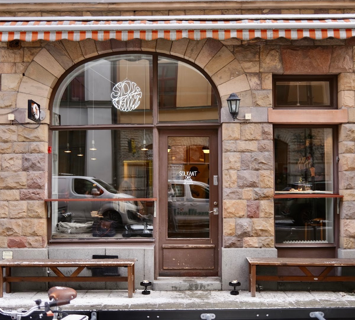 Storefront of Solkant Café & Roastery, specialty coffee shop in Stockholm