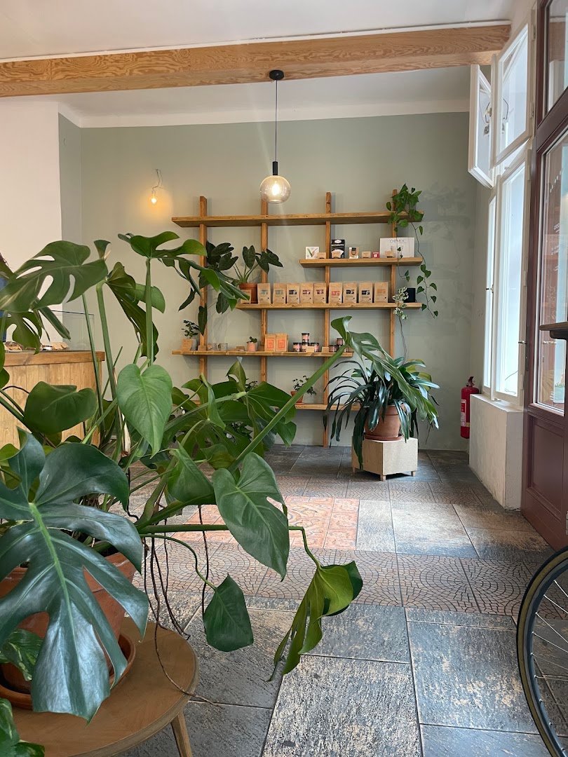 Interior of two dots coffee & pastries, specialty coffee shop in Prague