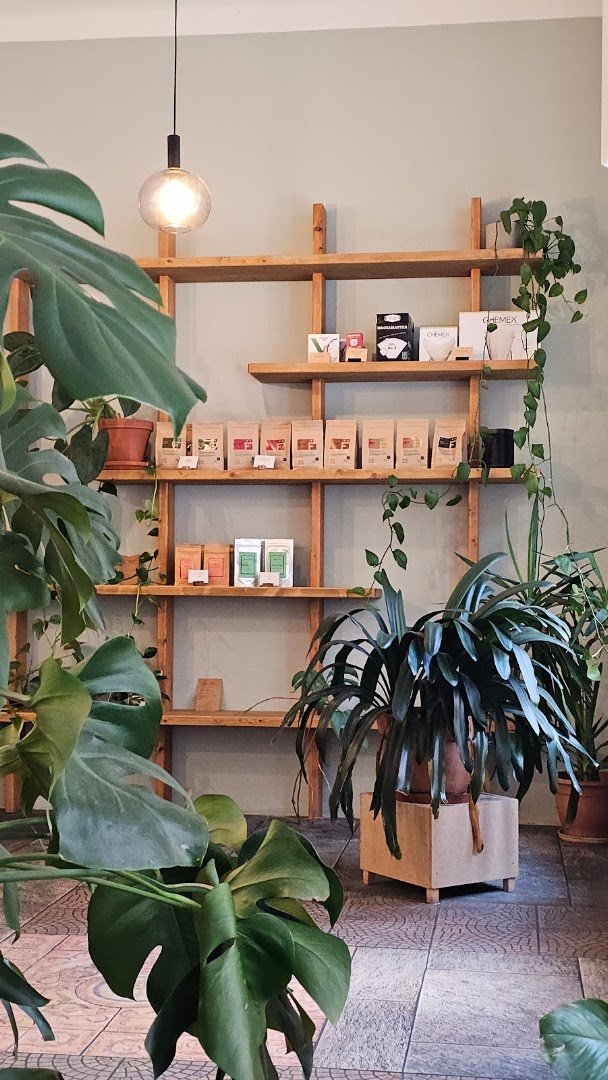 Interior of two dots coffee & pastries, specialty coffee shop in Prague