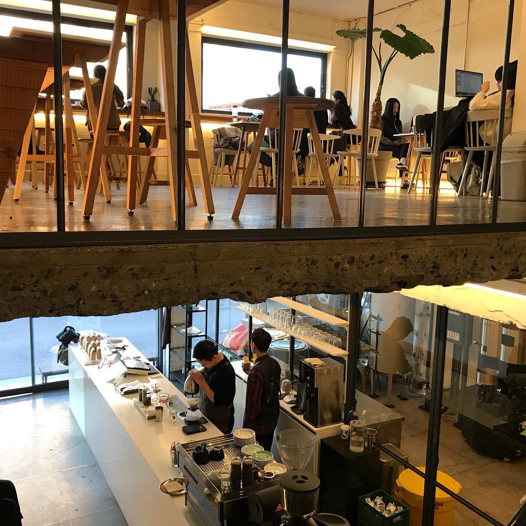 Interior of Biroso Coffee, specialty coffee shop in Seoul
