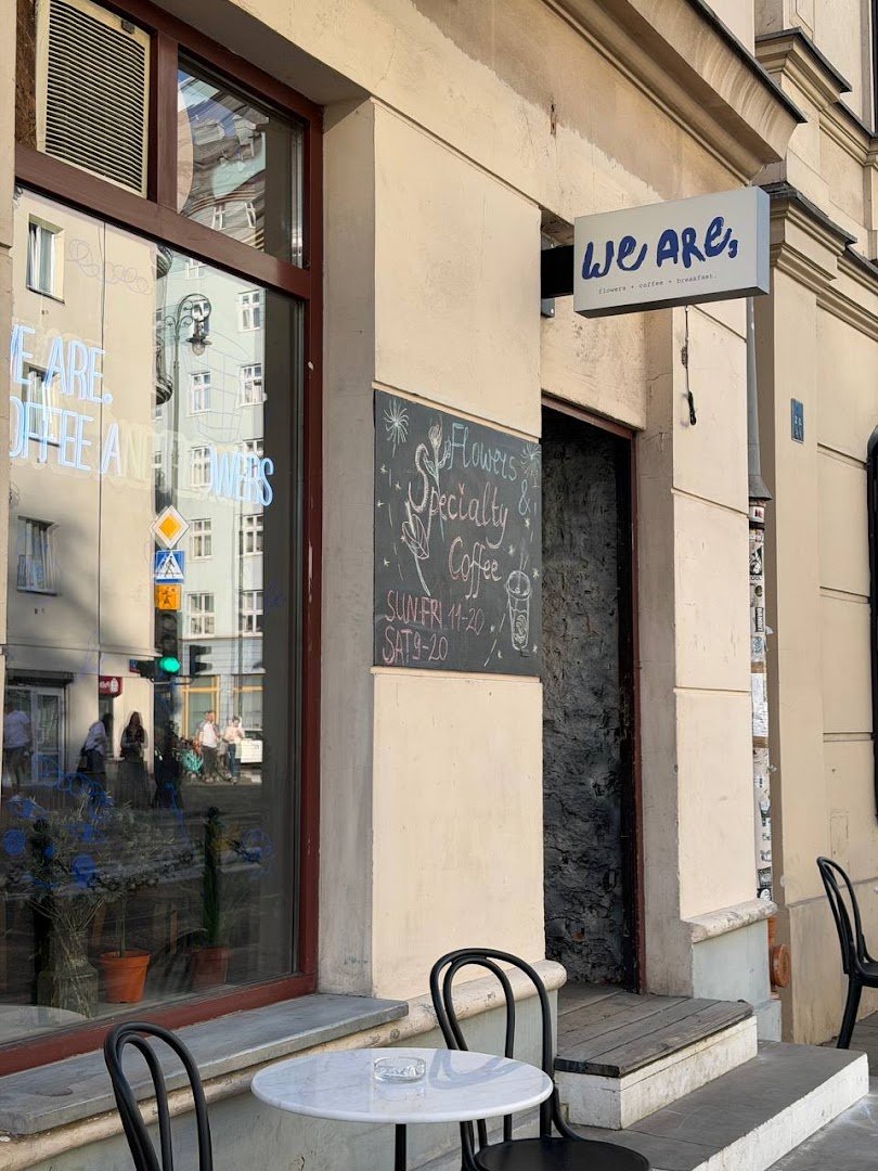 Storefront of We are. Coffee and Flowers, specialty coffee shop in Warsaw