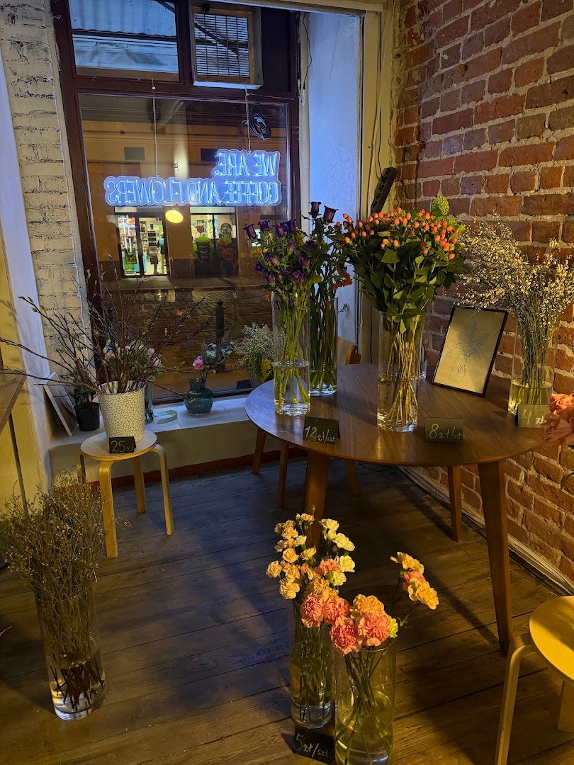 Interior of We are. Coffee and Flowers, specialty coffee shop in Warsaw