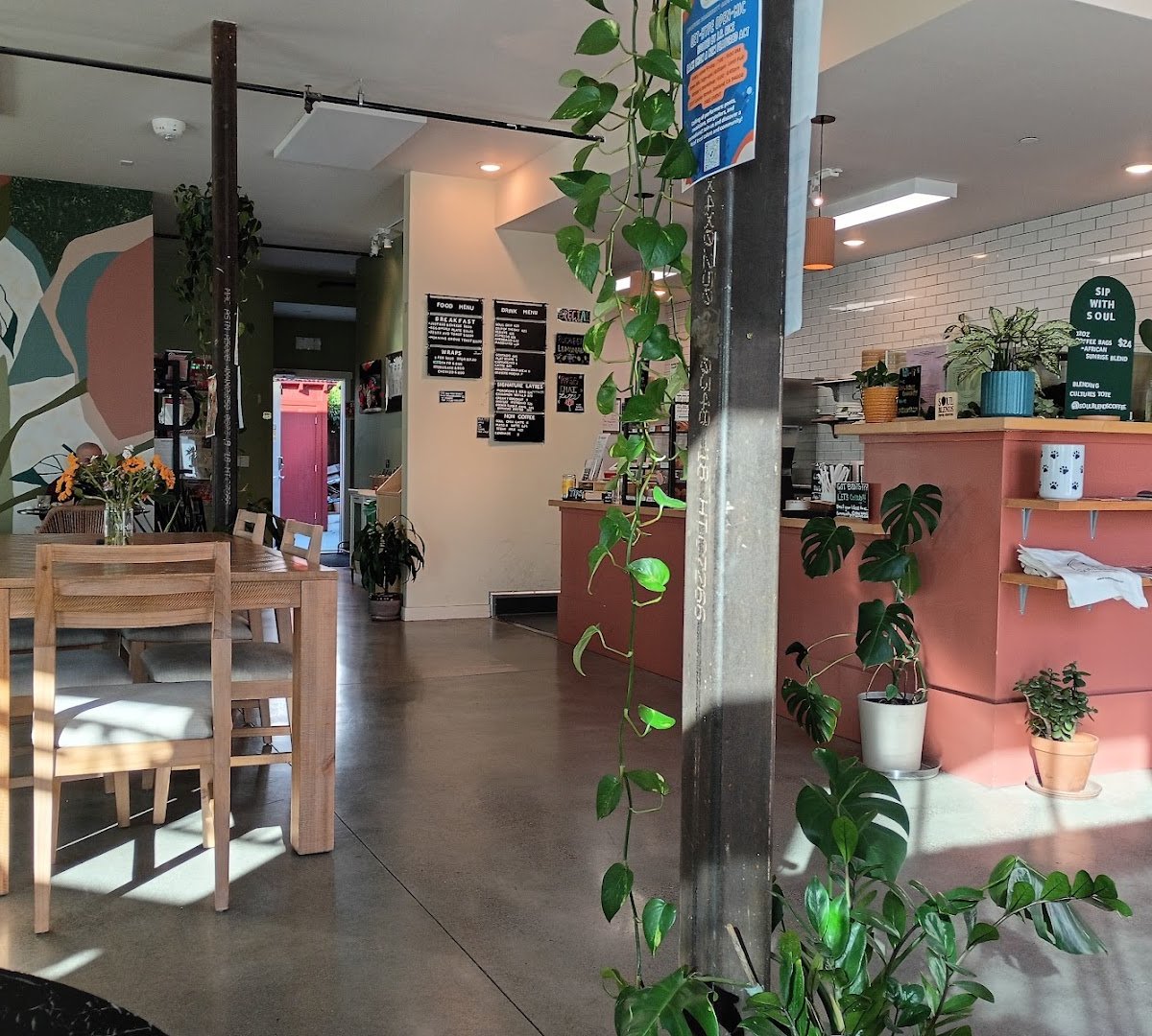 Interior of Soul Blends Coffee Roasters, specialty coffee shop in Oakland