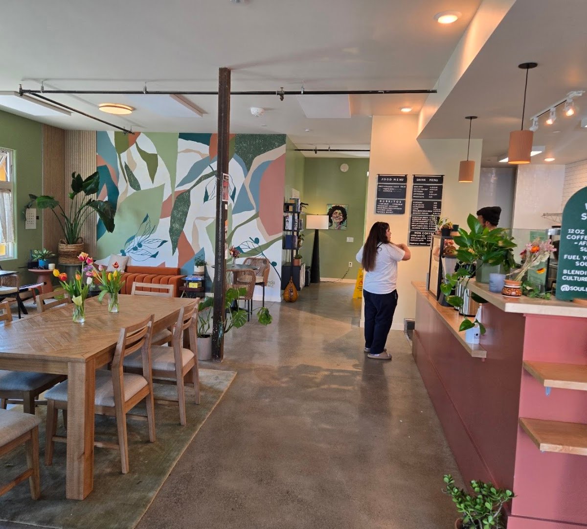 Interior of Soul Blends Coffee Roasters, specialty coffee shop in Oakland