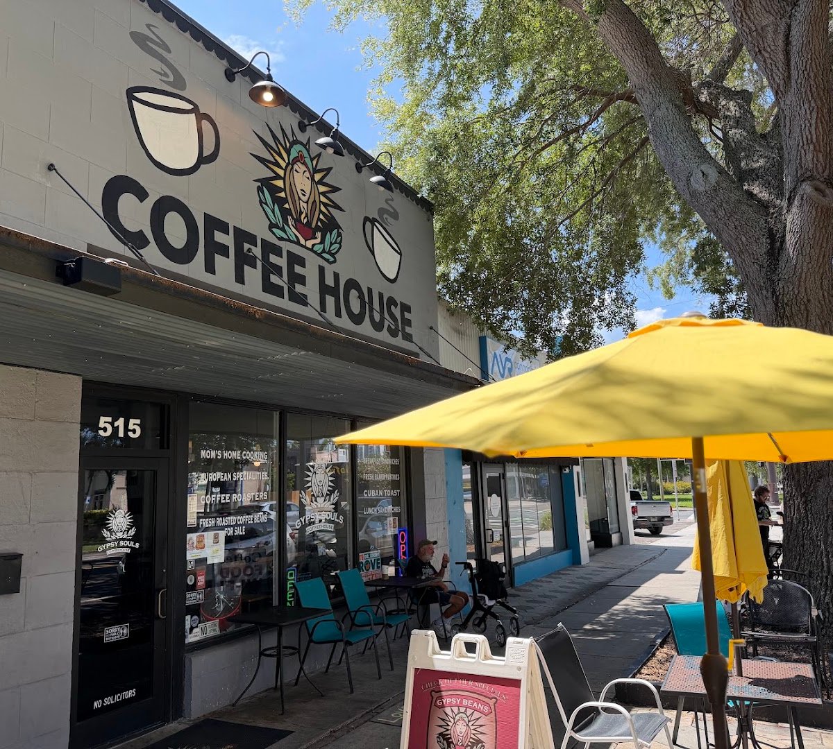 Storefront of Gypsy Souls Coffeehouse, specialty coffee shop in Tampa-St. Petersburg