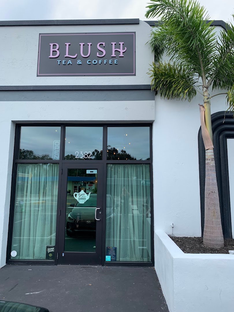 Storefront of Blush Tea & Coffee, specialty coffee shop in Tampa-St. Petersburg
