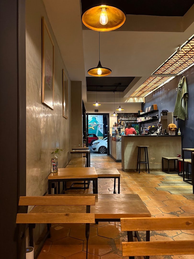 Interior of Almanegra Café, specialty coffee shop in Mexico City