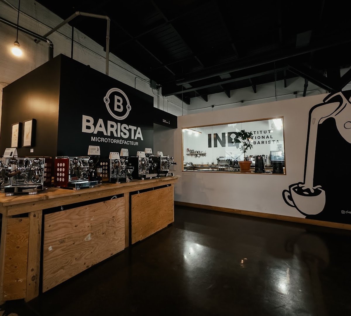 Interior of Café Barista, specialty coffee shop in Montreal