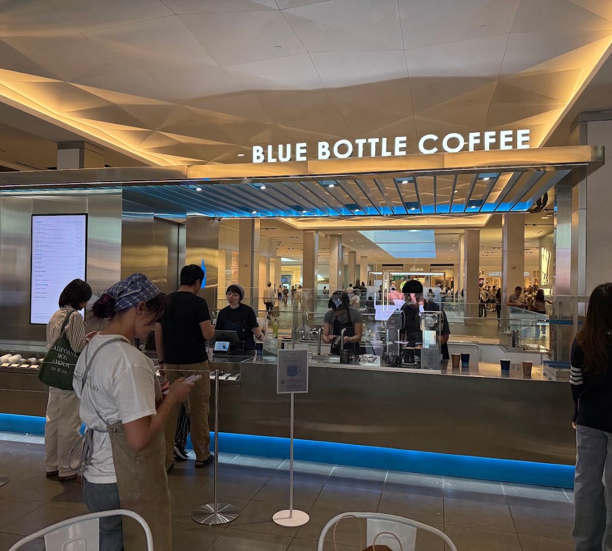 Interior of Blue Bottle Coffee, specialty coffee shop in San Jose