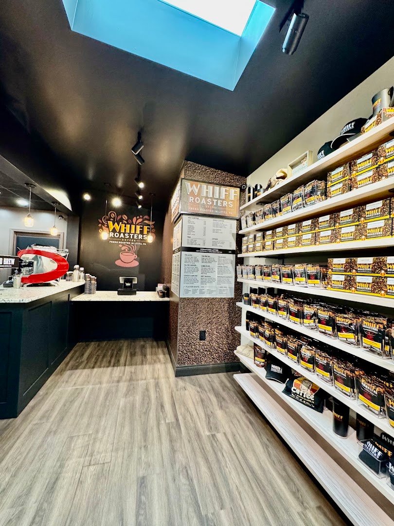 Interior of Whiff Roasters, specialty coffee shop in Lancaster