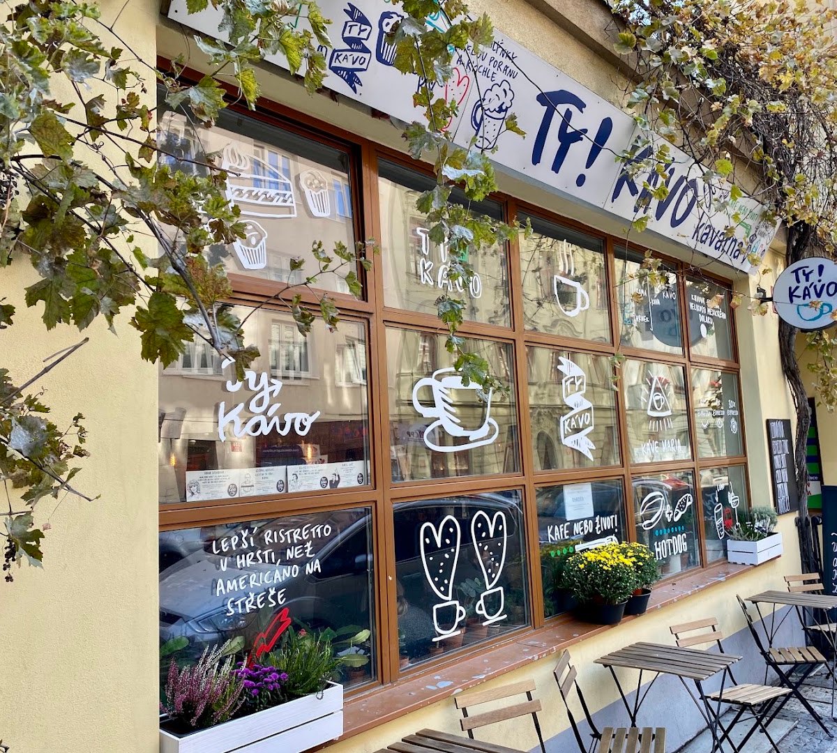 Storefront of Ty kávo!, specialty coffee shop in Prague