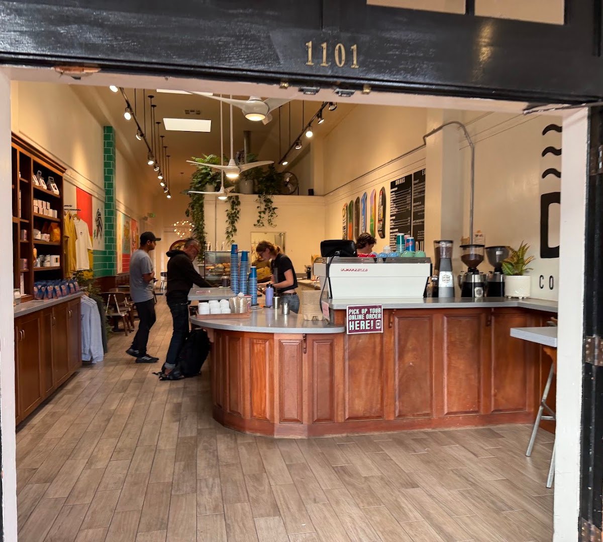 Interior of Dune Coffee Roasters, specialty coffee shop in Santa Barbara