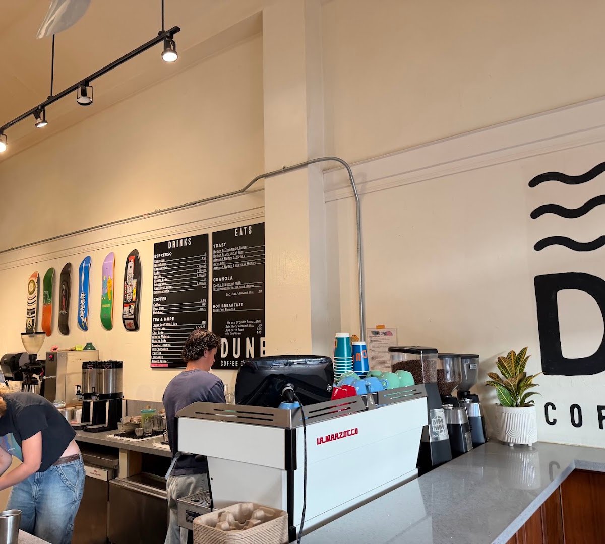 Interior of Dune Coffee Roasters, specialty coffee shop in Santa Barbara