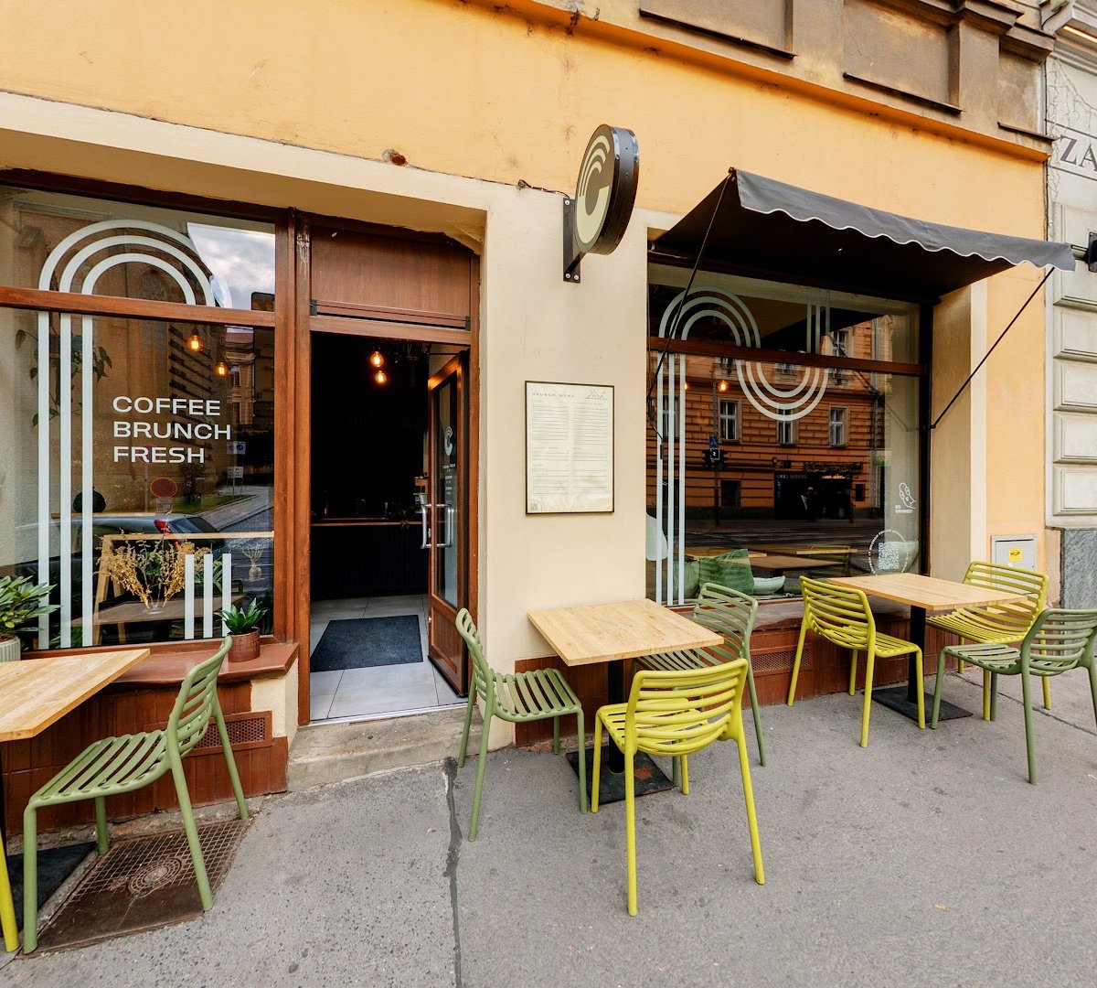 Storefront of crunch, specialty coffee shop in Prague
