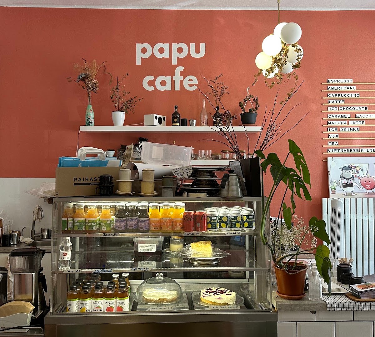Interior of Papu Cafe, specialty coffee shop in Helsinki