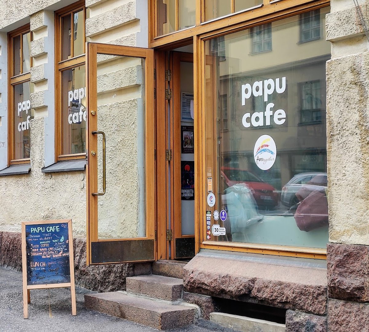 Storefront of Papu Cafe, specialty coffee shop in Helsinki