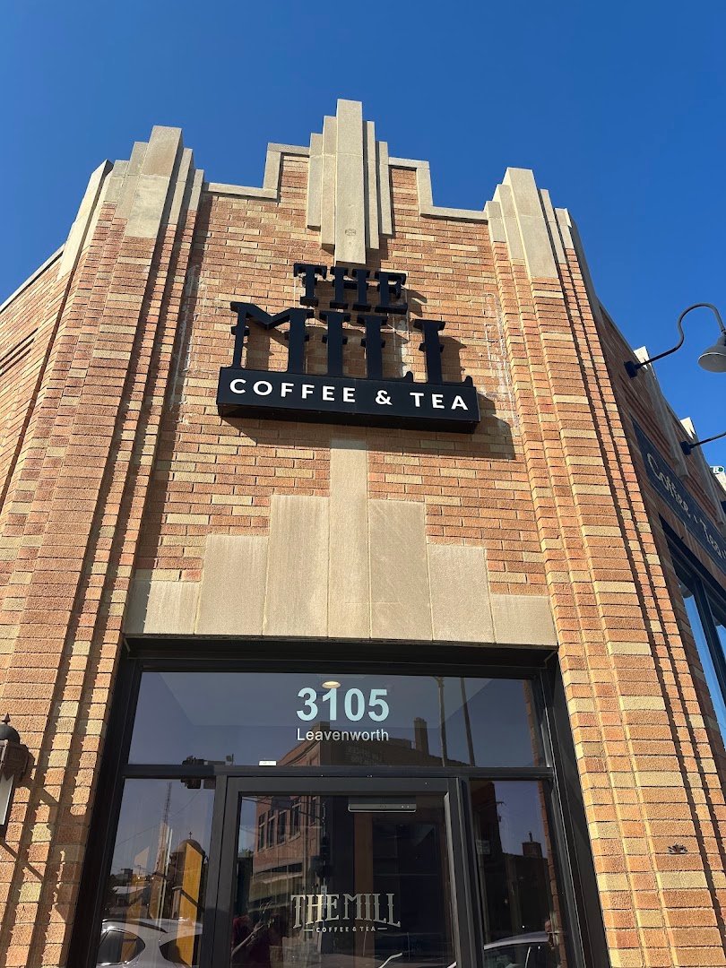 Storefront of The Mill on Leavenworth, specialty coffee shop in Omaha