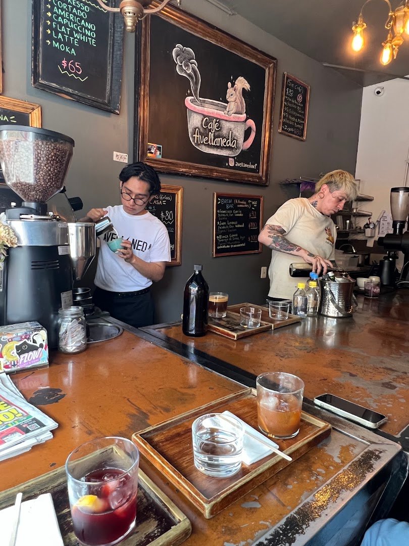 Interior of Café Avellaneda, specialty coffee shop in Mexico City