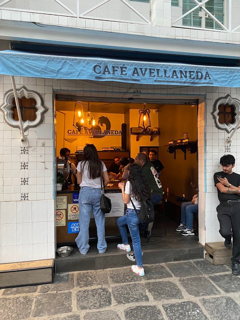 Storefront of Café Avellaneda, specialty coffee shop in Mexico City