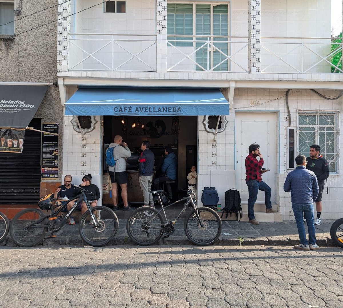 Storefront of Café Avellaneda, specialty coffee shop in Mexico City