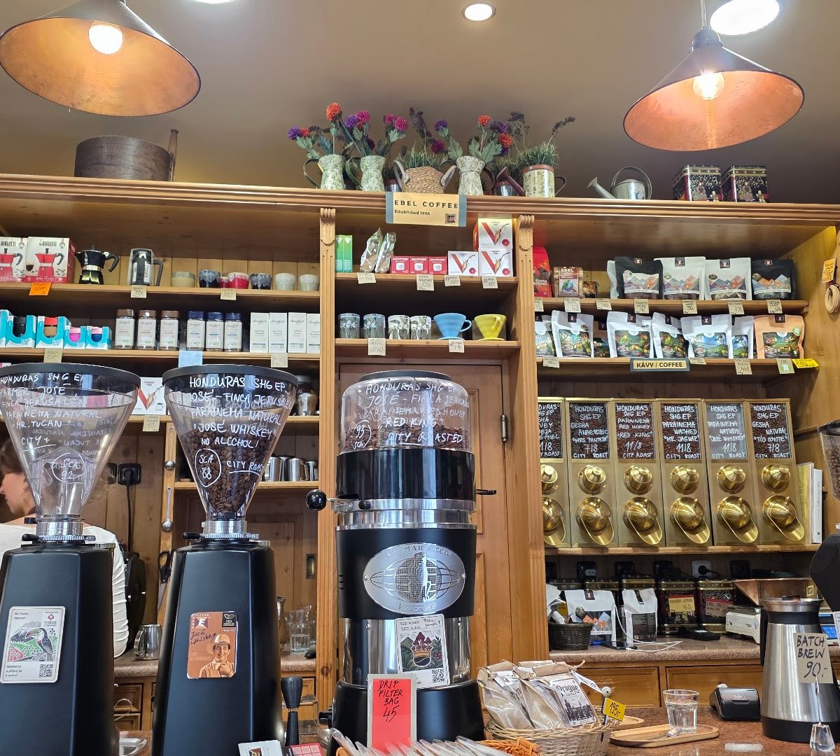 Interior of Café Ebel, specialty coffee shop in Prague