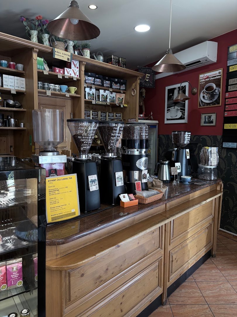 Interior of Café Ebel, specialty coffee shop in Prague