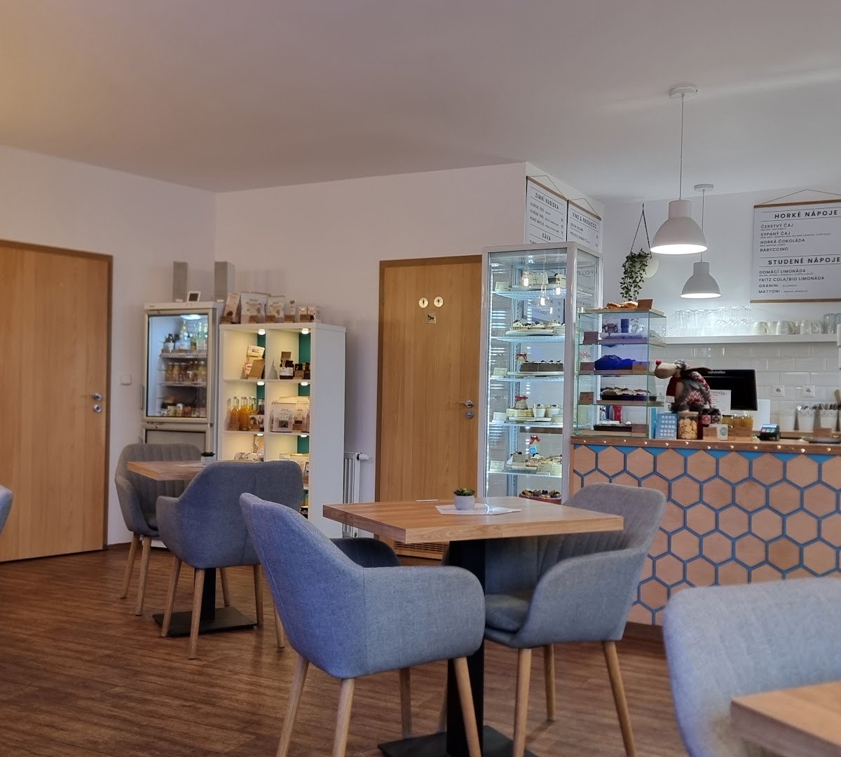 Interior of Helen's coffee Harmonická, specialty coffee shop in Prague