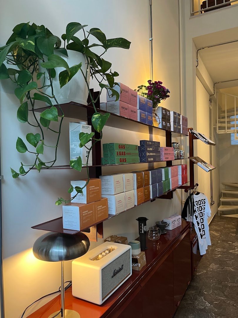 Interior of Kross Coffee Roasters Pagkrati, specialty coffee shop in Athens