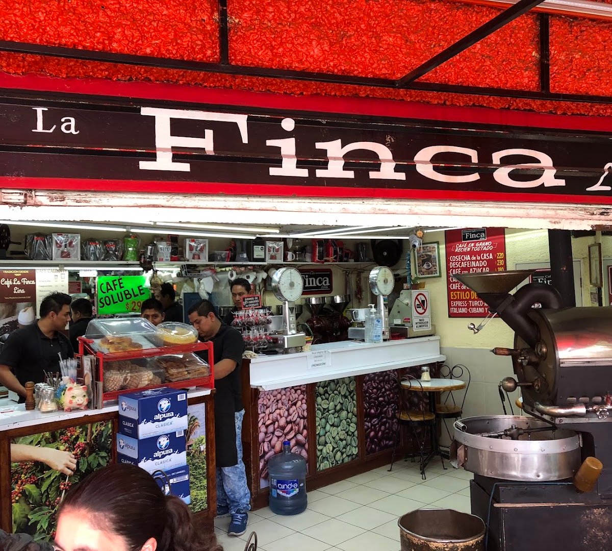 Interior of Café La Finca Lina, specialty coffee shop in Mexico City
