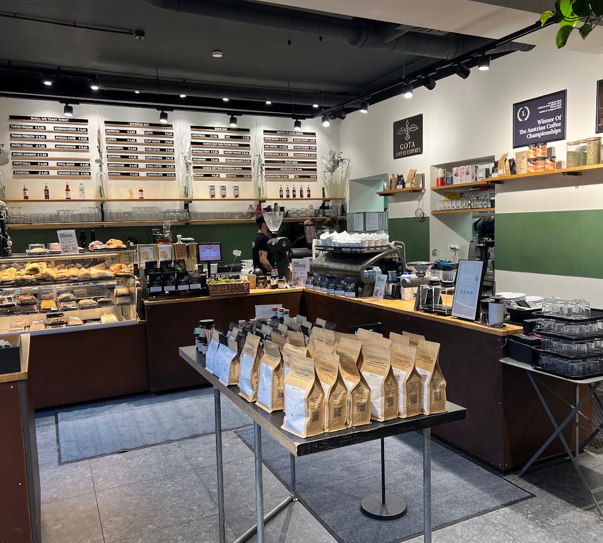 Interior of GOTA Coffee experts, specialty coffee shop in Vienna