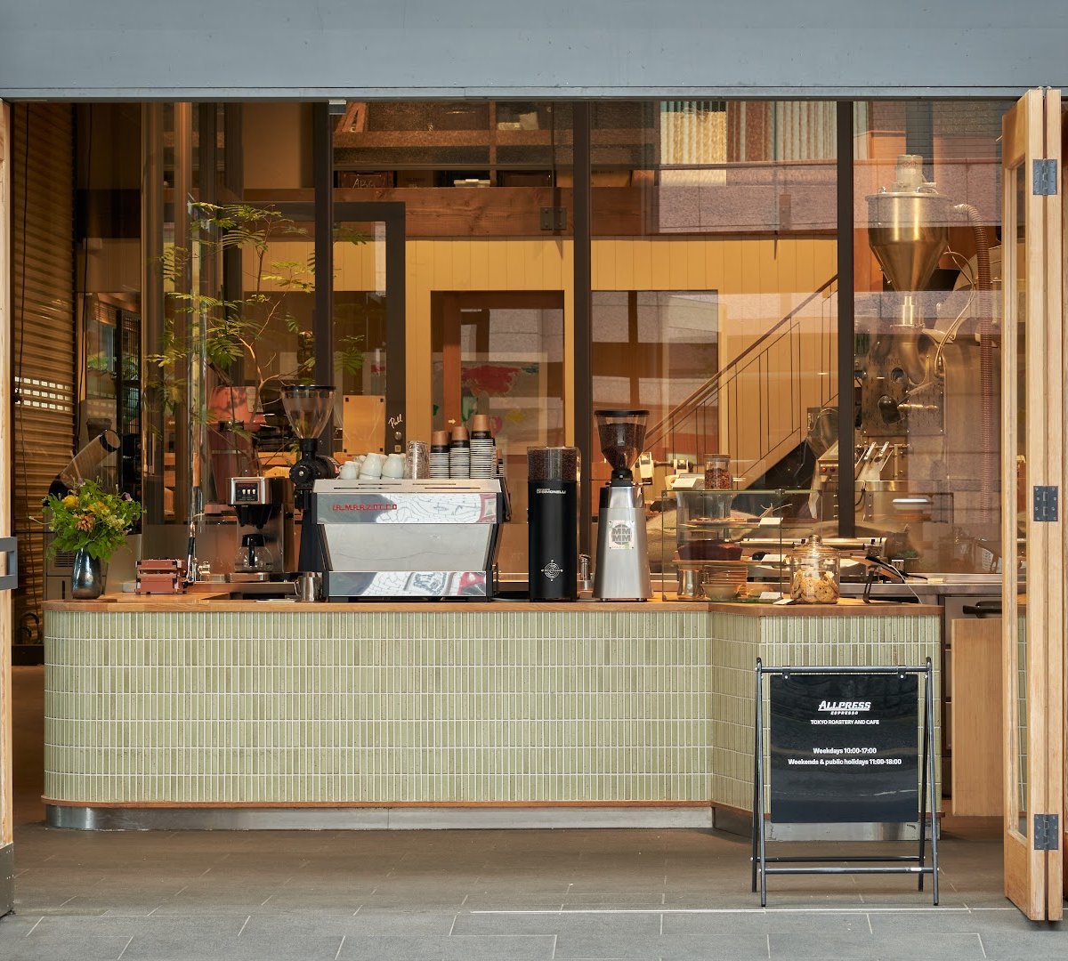 Storefront of Allpress Espresso Tokyo Roastery & Cafe, specialty coffee shop in Tokyo