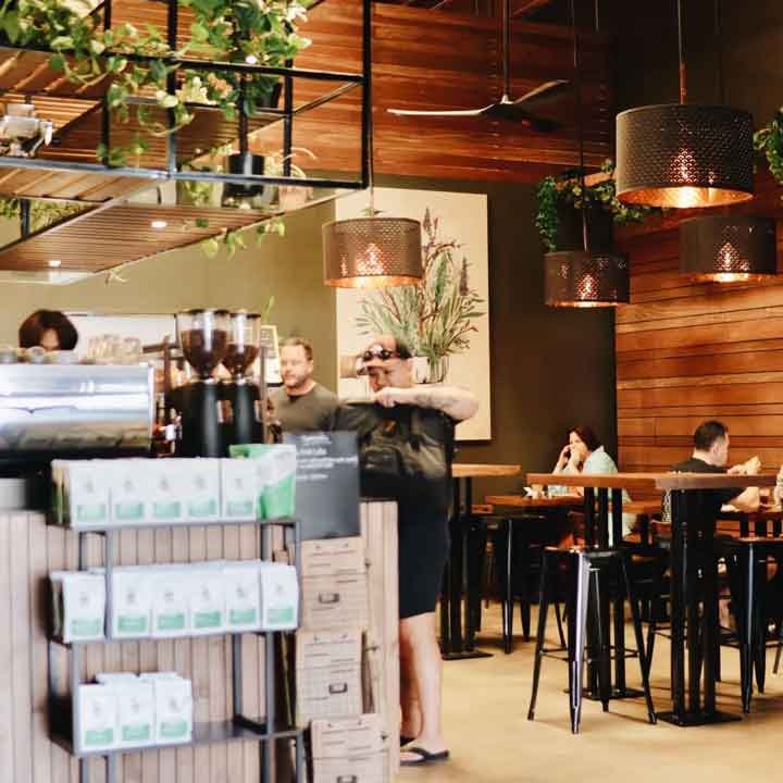 Interior of Jaunt Coffee Roasters, specialty coffee shop in San Diego