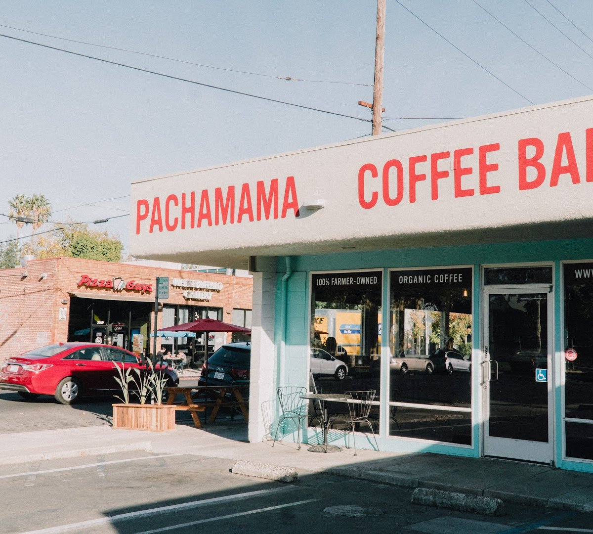 Storefront of Pachamama Coffee, specialty coffee shop in Sacramento