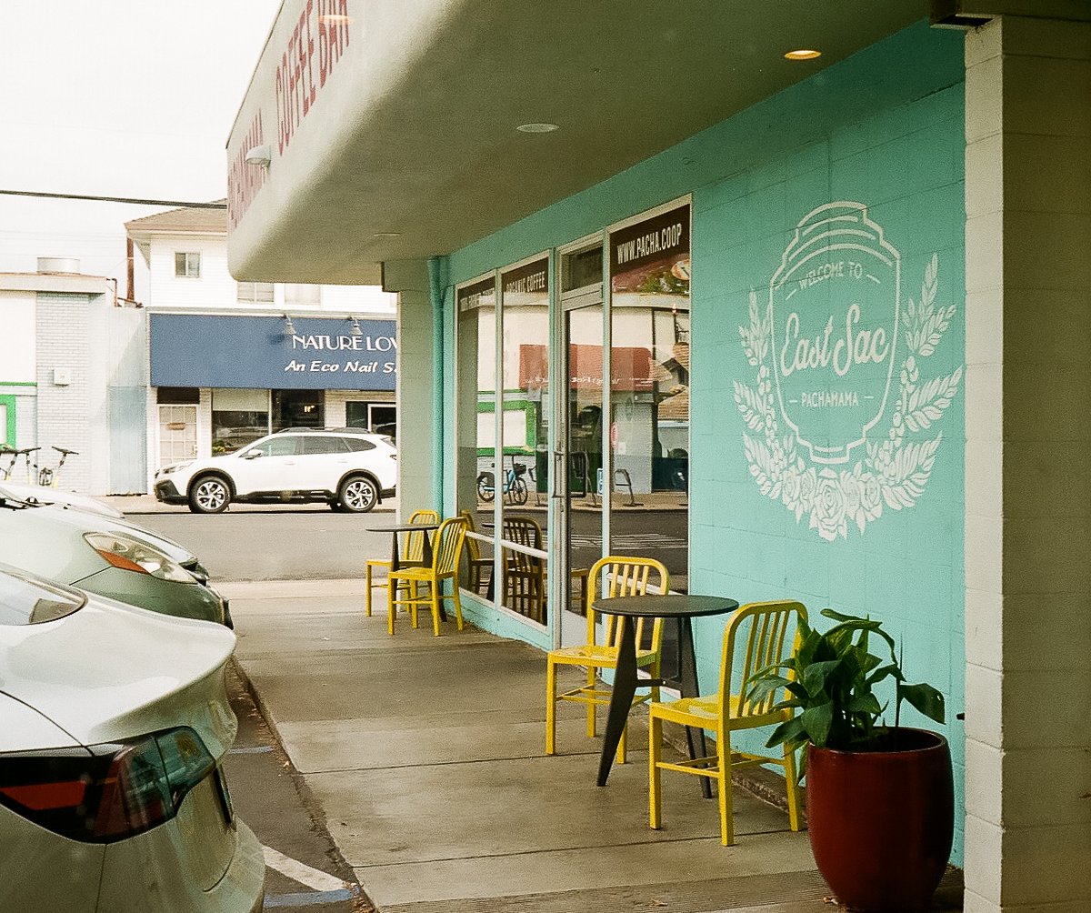 Storefront of Pachamama Coffee, specialty coffee shop in Sacramento