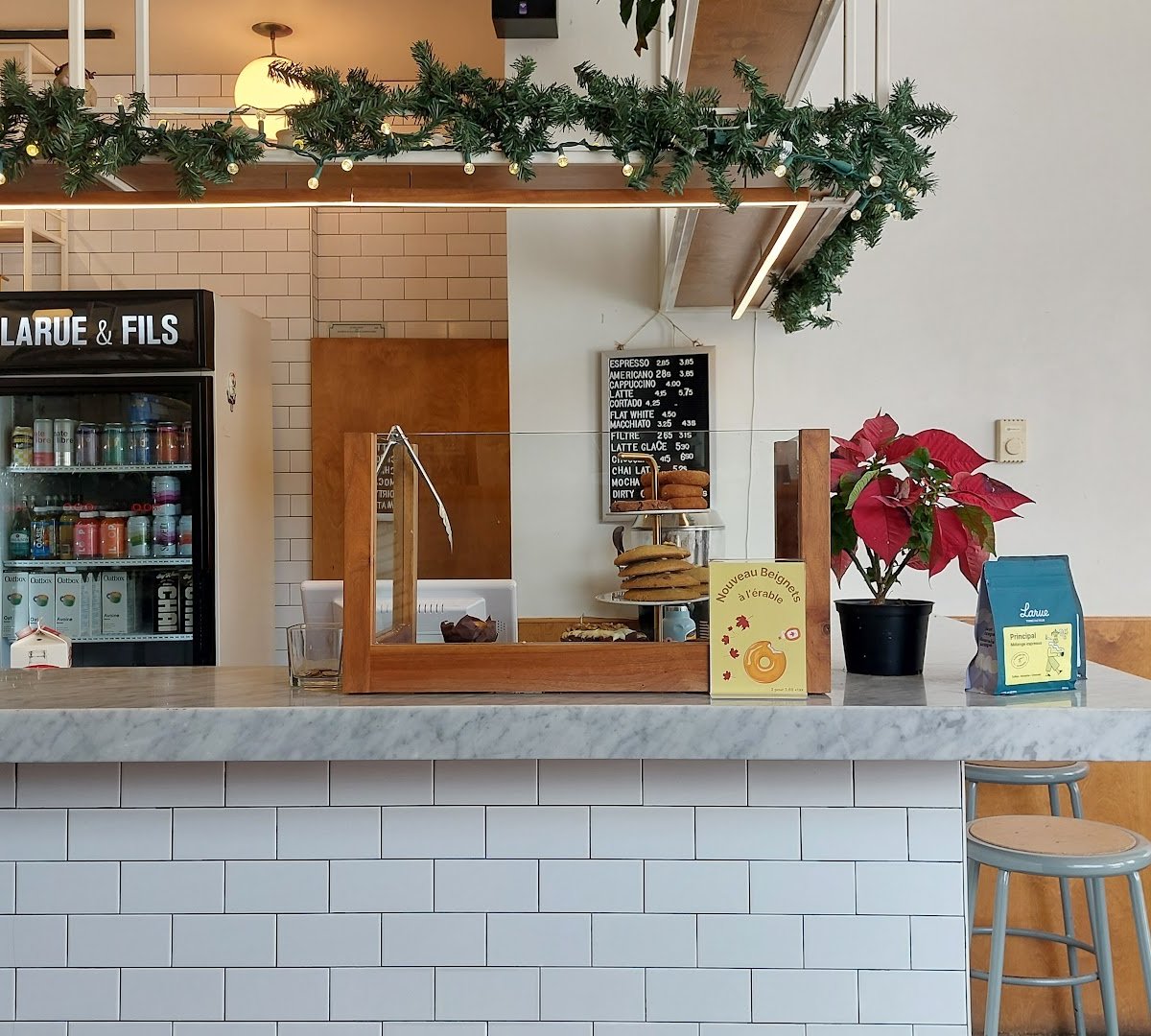 Interior of Cafe Larue & Fils, specialty coffee shop in Montreal