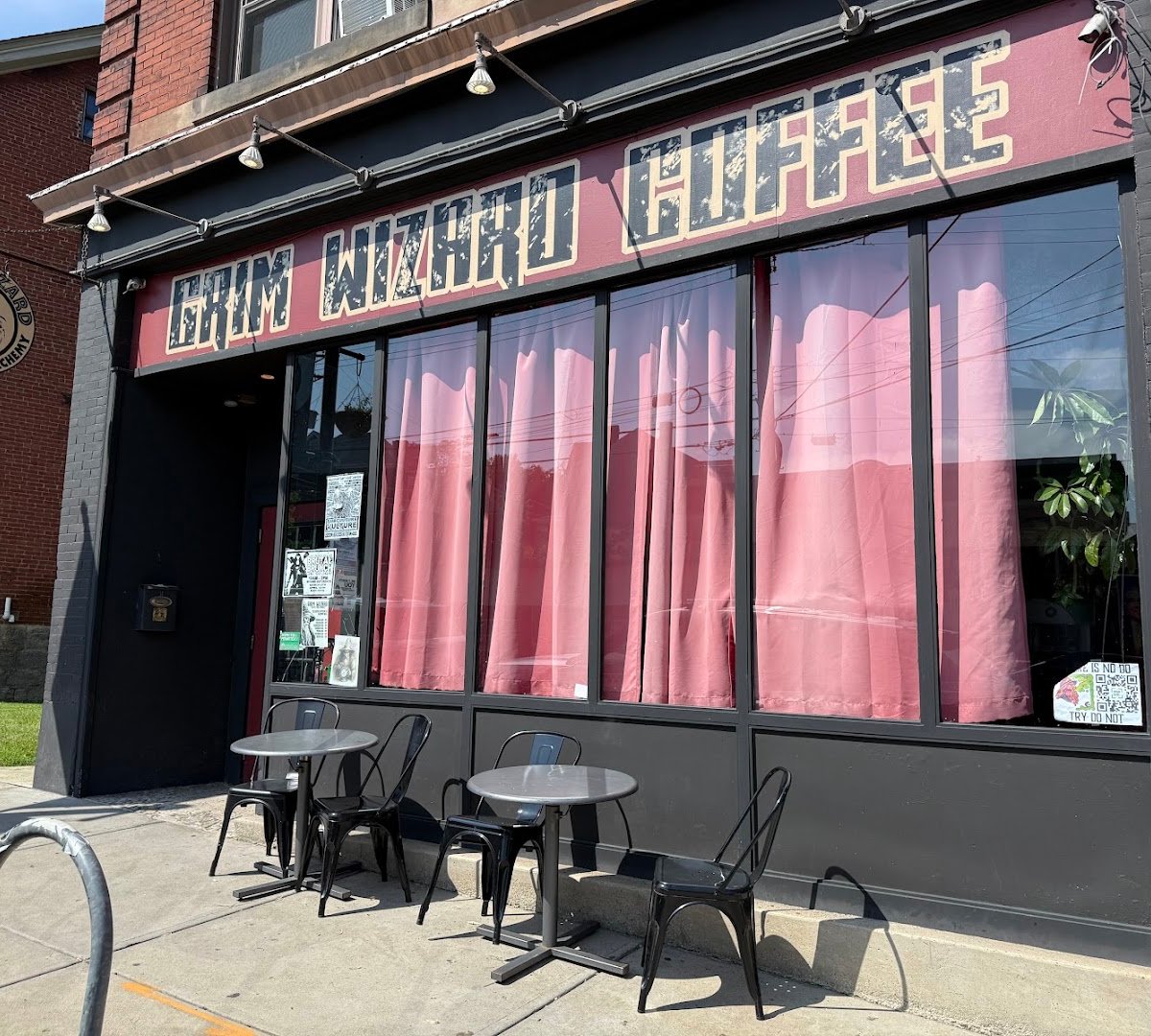 Storefront of Grim Wizard Coffee, specialty coffee shop in Pittsburgh