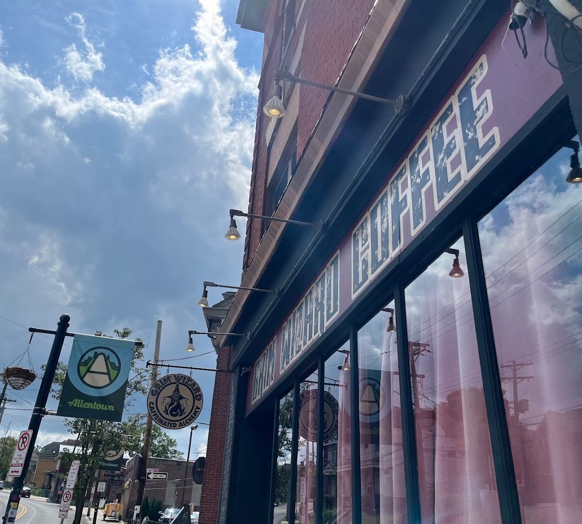 Storefront of Grim Wizard Coffee, specialty coffee shop in Pittsburgh