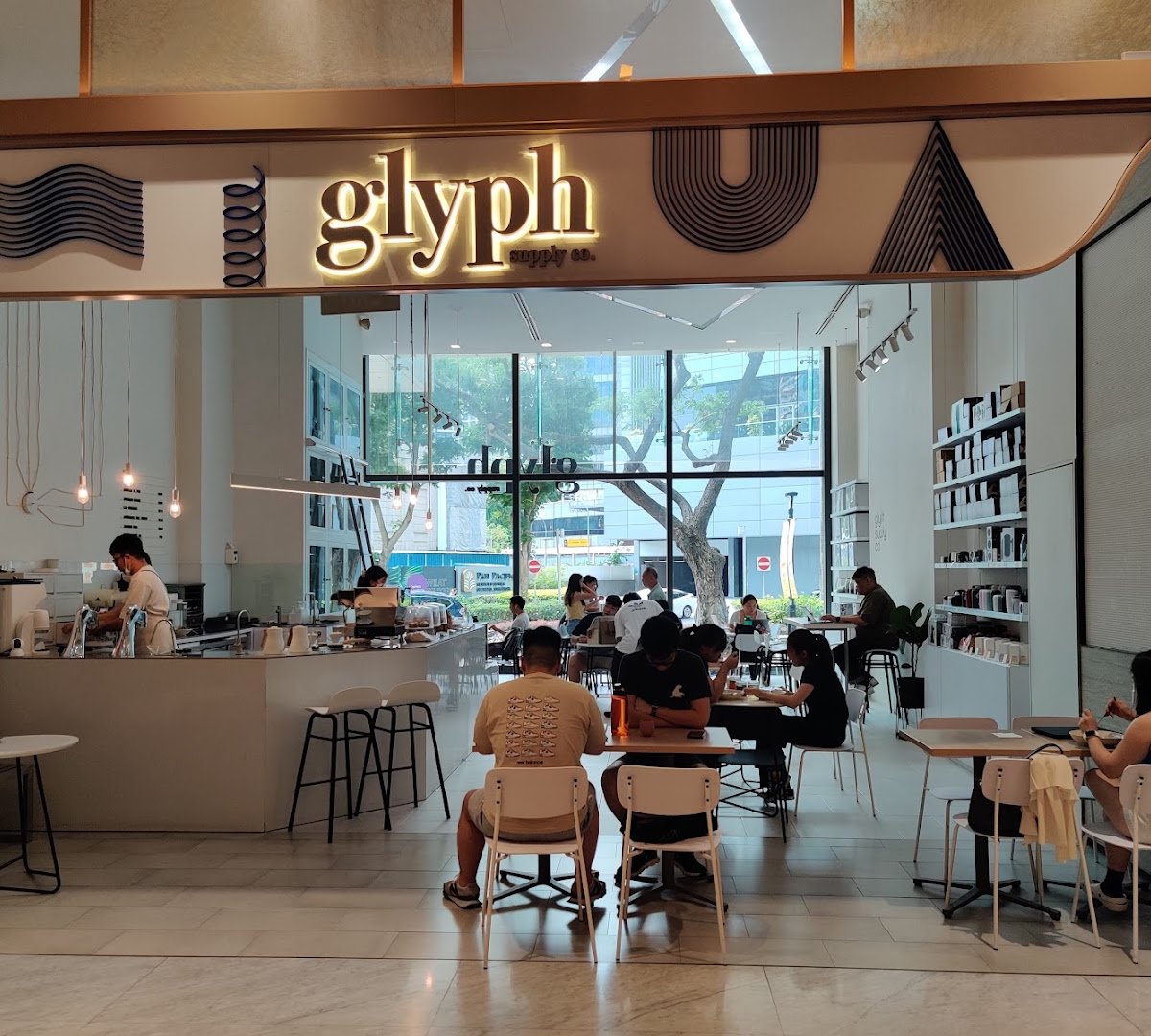 Interior of Glyph Supply Co, specialty coffee shop in Singapore