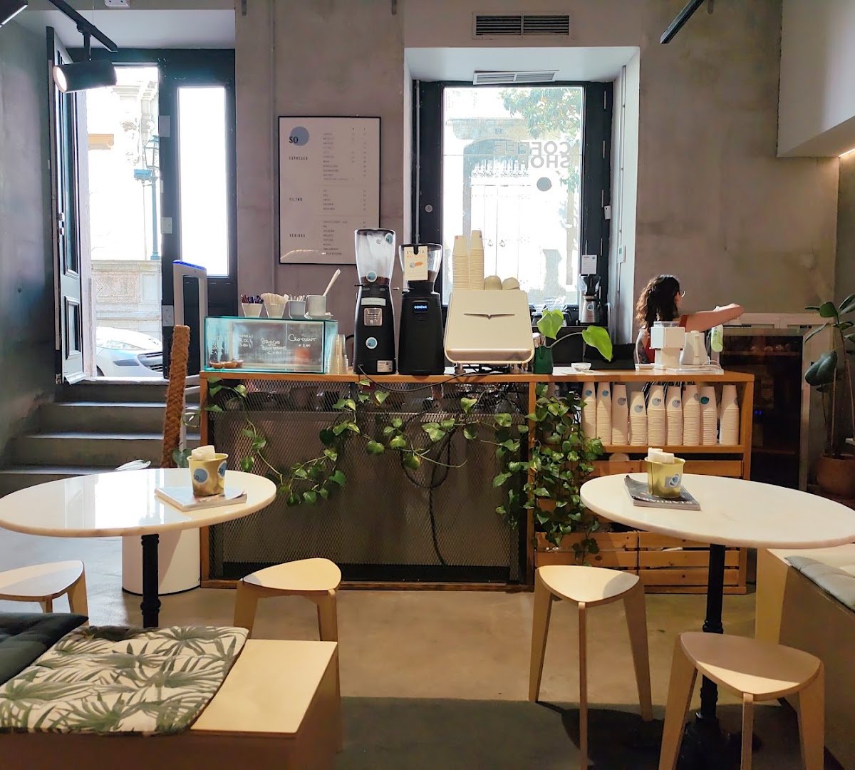 Interior of SO Coffee Roasters, specialty coffee shop in Lisbon