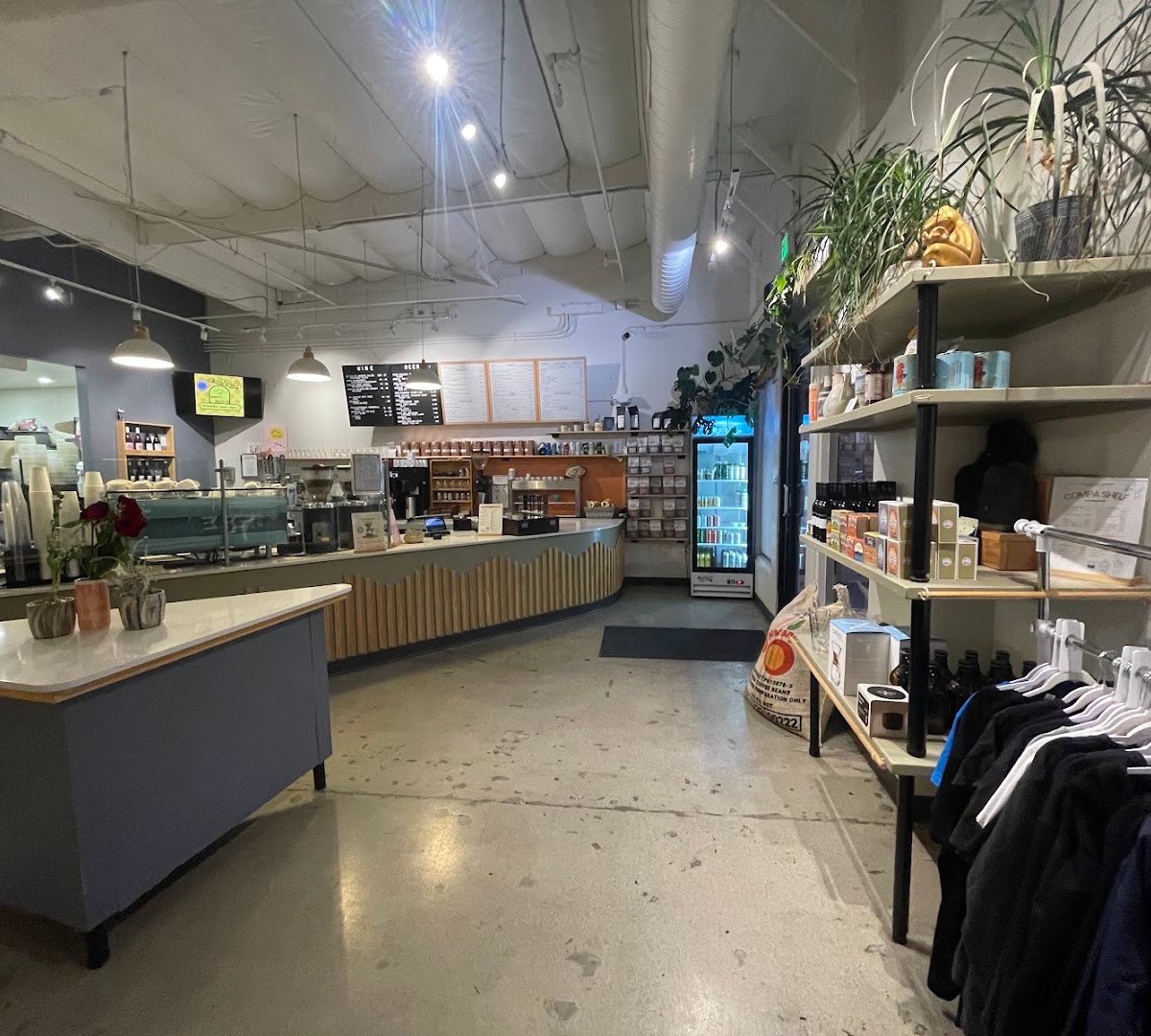 Interior of COMPA COFFEE ROASTERS, specialty coffee shop in San Diego