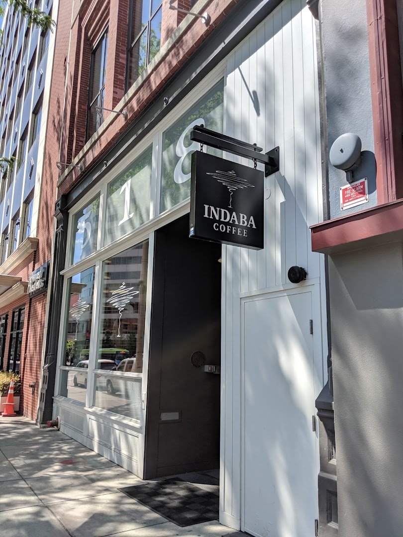 Storefront of Indaba Coffee, specialty coffee shop in Spokane