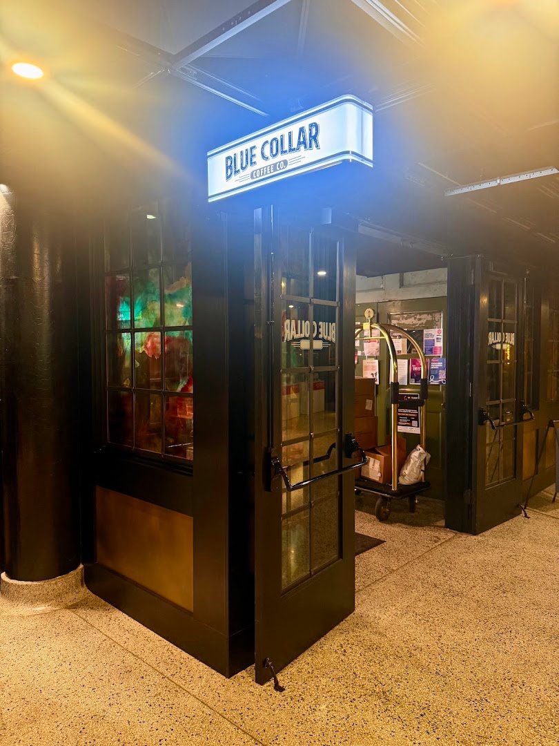Storefront of Blue Collar Coffee Co., specialty coffee shop in Indianapolis