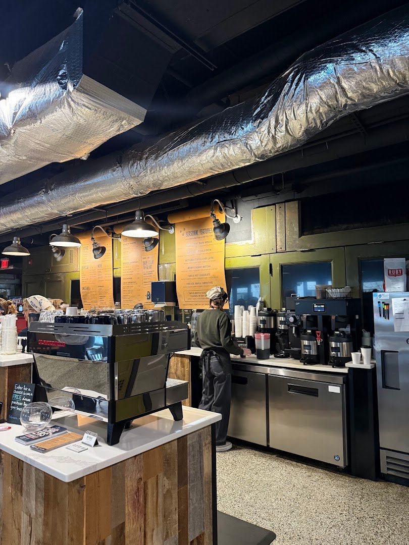 Interior of Blue Collar Coffee Co., specialty coffee shop in Indianapolis