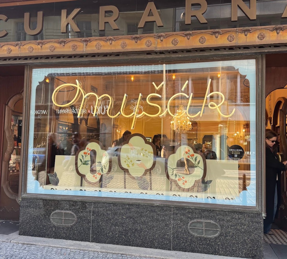 Storefront of Cukrarna Mysak, specialty coffee shop in Prague