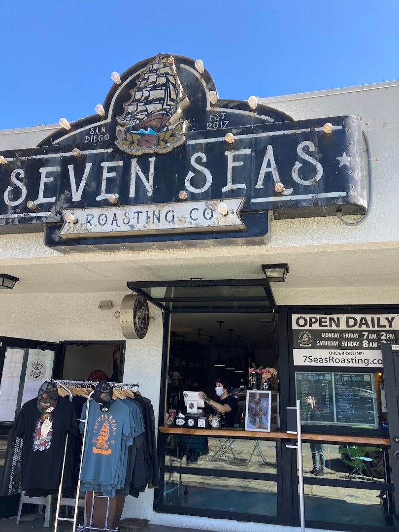 Storefront of Seven Seas Roasting Co. South Park, specialty coffee shop in San Diego