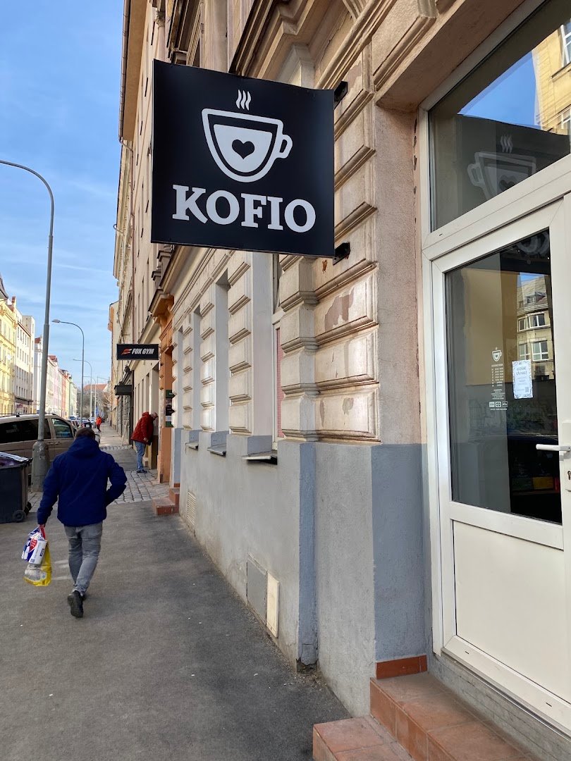 Storefront of KOFIO.cz, specialty coffee shop in Prague