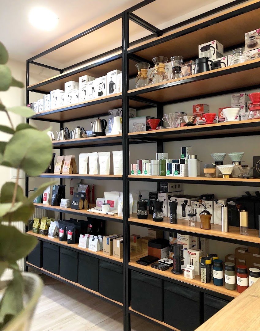 Interior of KOFIO.cz, specialty coffee shop in Prague