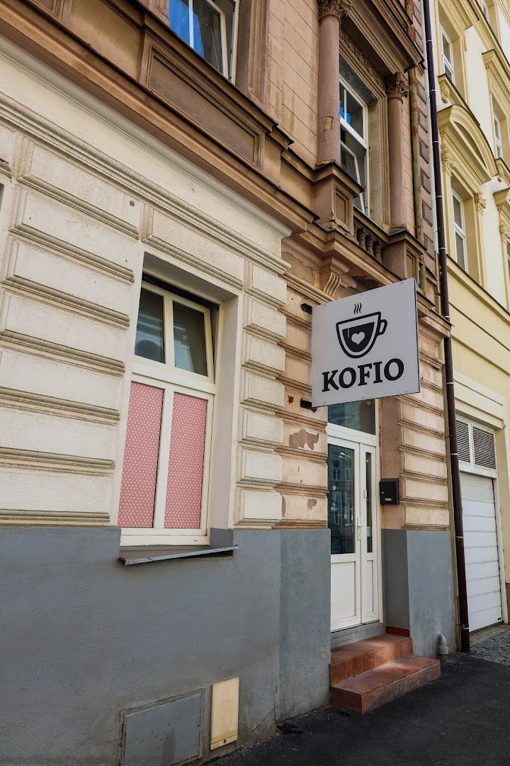 Storefront of KOFIO.cz, specialty coffee shop in Prague