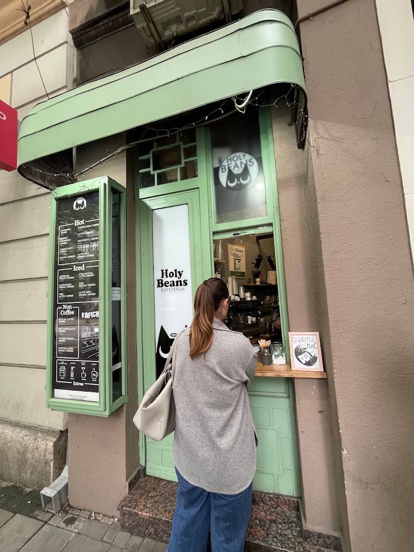 Storefront of Holy Beans Nusiceva, specialty coffee shop in Belgrade