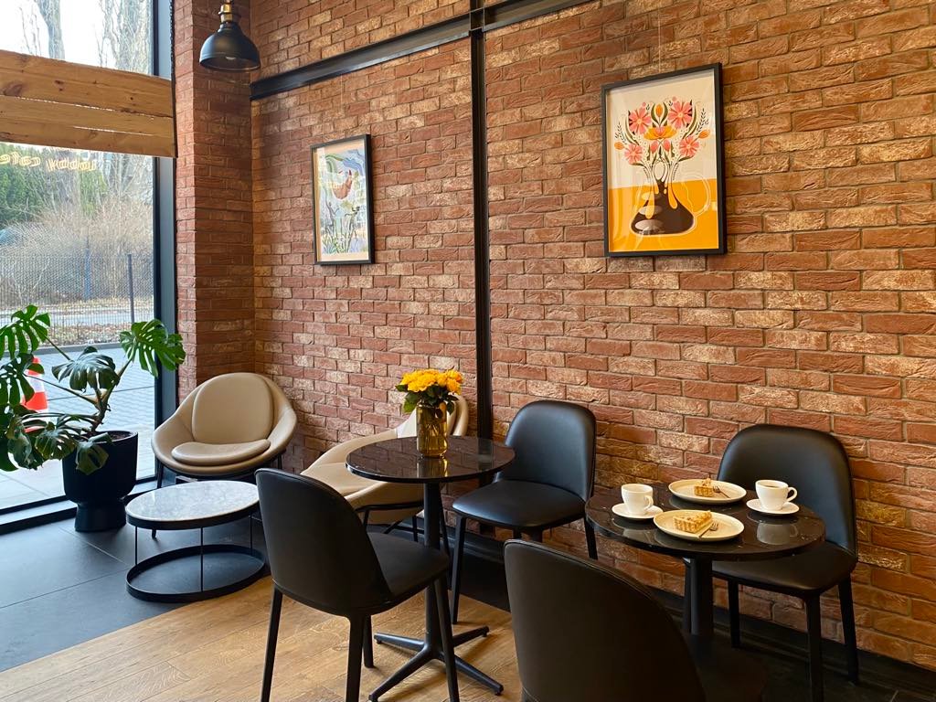 Interior of Kultura Kawy lobby cafe & bar, specialty coffee shop in Warsaw